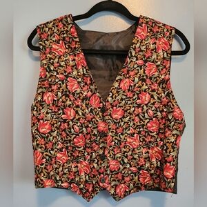 Company Collection Retro Black and Floral Buttoned Vest Medium